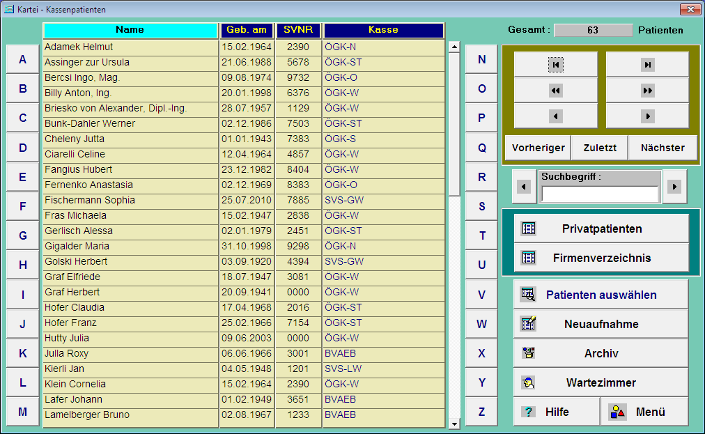Kartei - Kassenpatienten