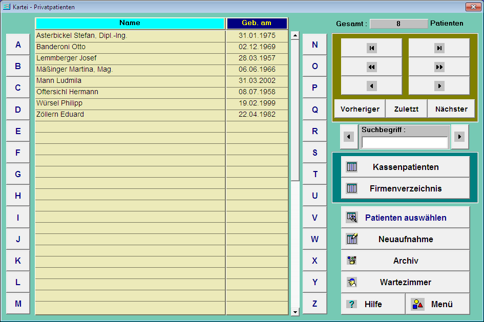 Kartei - Privatpatienten
